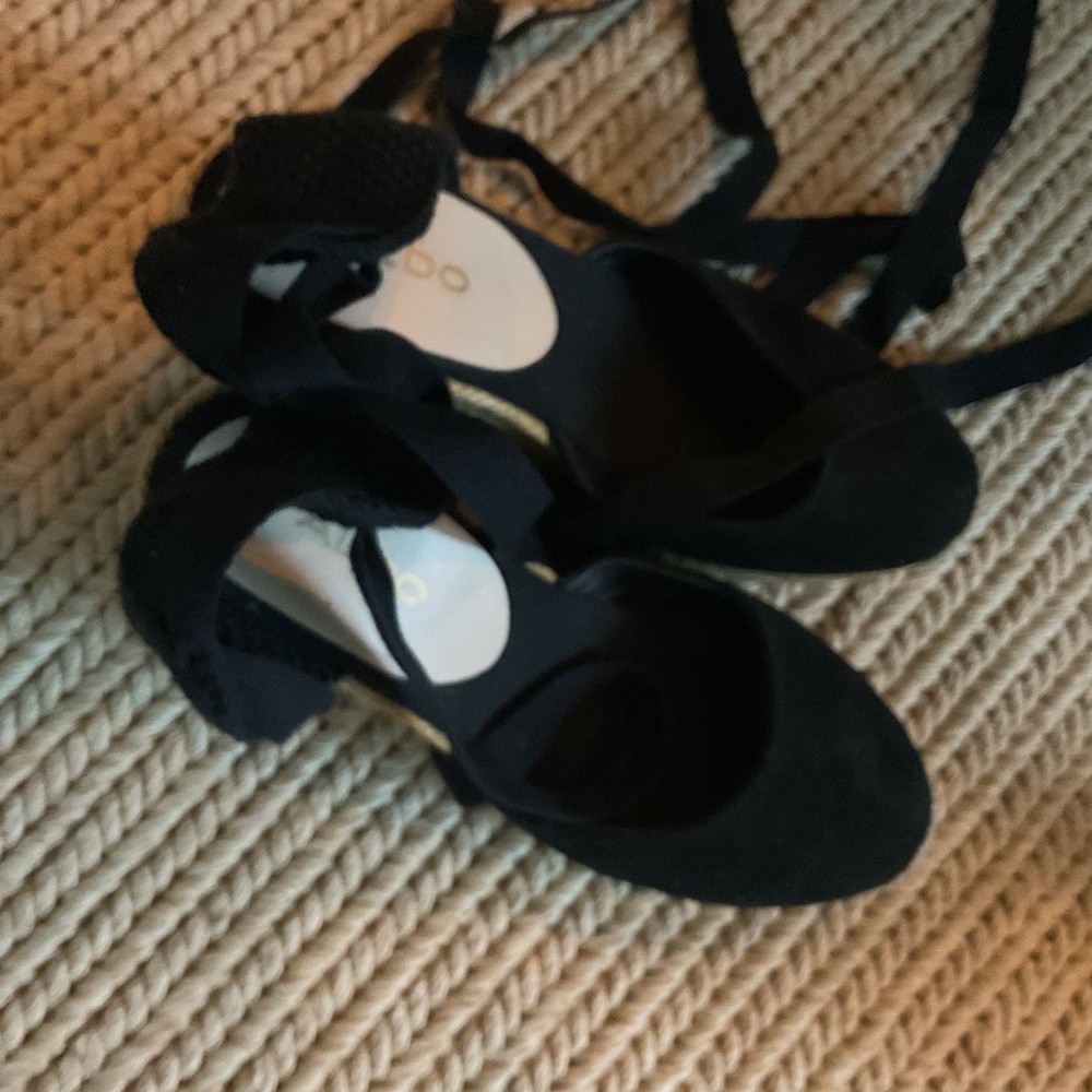 Aldo Black Women's Espadrille Wrap Ankle Heels